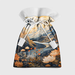Мешок для подарков Солнечное утро в цветущих горах, цвет: 3D-принт