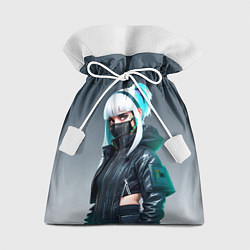 Мешок для подарков Крутая чувиха в маске - киберпанк, цвет: 3D-принт