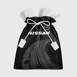 Мешок для подарков Nissan speed на темном фоне со следами шин: символ, цвет: 3D-принт