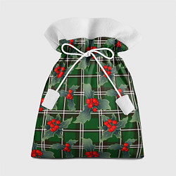 Мешок для подарков Остролист на зеленой шотландке, цвет: 3D-принт