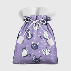 Мешок для подарков Мистические кошечки - паттерн фиолетовый, цвет: 3D-принт