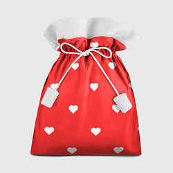 Мешок для подарков Белые сердца на красном фоне, цвет: 3D-принт