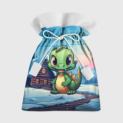 Мешок для подарков Маленький счастливый зеленый новогодний дракон, цвет: 3D-принт