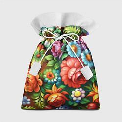 Мешок для подарков Жостово роспись цветы традиционный узор, цвет: 3D-принт