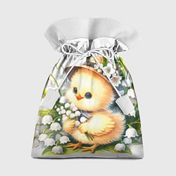 Мешок для подарков Мультяшный цыпленок с цветами ландыша, цвет: 3D-принт