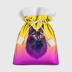Мешок для подарков Кот чёрный с золотыми глазами, цвет: 3D-принт