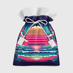 Мешок для подарков Закат на пляже vaporwave, цвет: 3D-принт