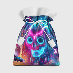 Мешок для подарков Neon skull in metropolis - future, цвет: 3D-принт