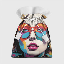 Мешок для подарков Девушка в солнечных очках поп-арт, цвет: 3D-принт