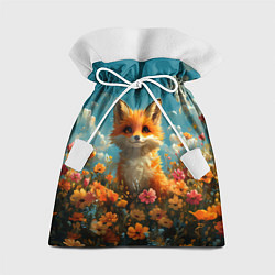 Мешок для подарков Лисица в цветочном поле, цвет: 3D-принт