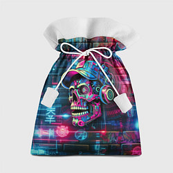 Мешок для подарков Кибер чувак череп на фоне граффити - нейроарт, цвет: 3D-принт