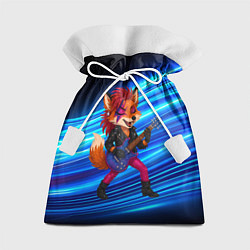 Мешок для подарков Лиса в косухе и гитарой - рок звезда, цвет: 3D-принт