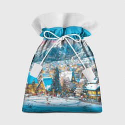 Мешок для подарков Новогодняя деревушка в горах, цвет: 3D-принт
