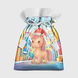 Мешок для подарков Лошадка с новогоднем венком, цвет: 3D-принт