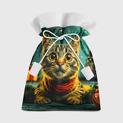 Мешок для подарков Удивленный новогодний котик, цвет: 3D-принт