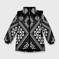 Куртка зимняя для девочки Индейские мотивы, цвет: 3D-черный