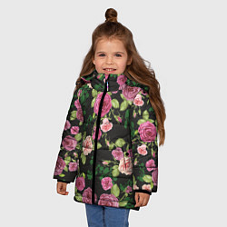 Куртка зимняя для девочки Кусты из роз, цвет: 3D-черный — фото 2