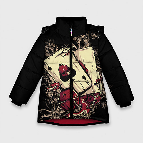 Зимняя куртка для девочки Карты дьявола / 3D-Красный – фото 1