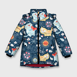Куртка зимняя для девочки Котята, цвет: 3D-красный
