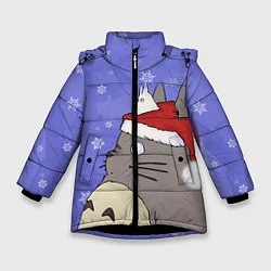 Куртка зимняя для девочки Тоторо и снег, цвет: 3D-черный