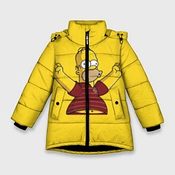 Куртка зимняя для девочки Гомер-болельщик, цвет: 3D-черный