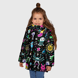 Куртка зимняя для девочки Космо вечеринка, цвет: 3D-черный — фото 2