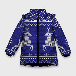 Куртка зимняя для девочки Узор с оленями, цвет: 3D-черный
