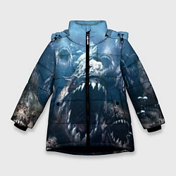 Куртка зимняя для девочки Голодные пираньи, цвет: 3D-черный