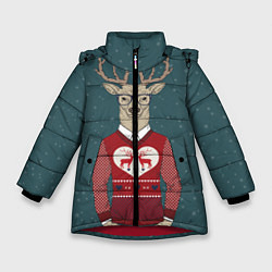Куртка зимняя для девочки Олень хипстер, цвет: 3D-красный
