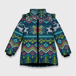 Куртка зимняя для девочки Вязаный узор 6, цвет: 3D-черный