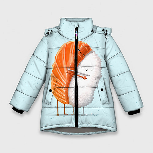 Зимняя куртка для девочки Суши друзья / 3D-Светло-серый – фото 1