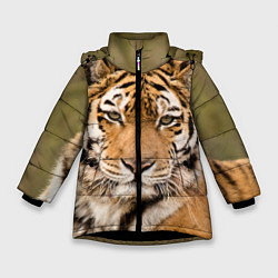 Куртка зимняя для девочки Милый тигр, цвет: 3D-черный