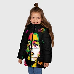 Куртка зимняя для девочки Боб Марли: фан-арт, цвет: 3D-черный — фото 2