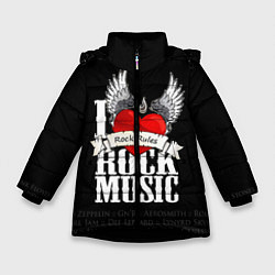 Куртка зимняя для девочки I Love Rock Music, цвет: 3D-черный