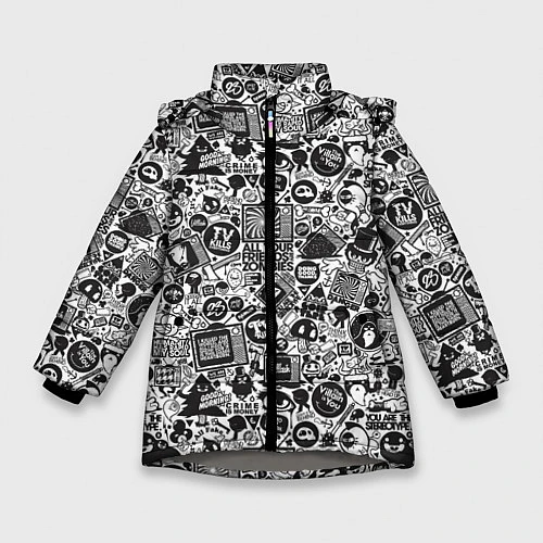 Зимняя куртка для девочки Стикербомбинг / 3D-Светло-серый – фото 1
