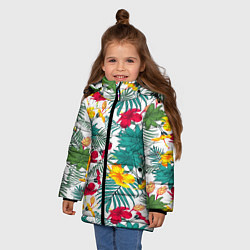 Куртка зимняя для девочки Тропический узор, цвет: 3D-черный — фото 2