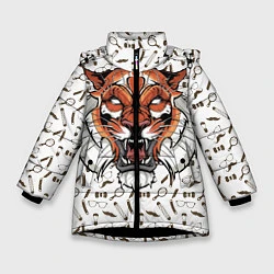 Куртка зимняя для девочки Тигр-барбер, цвет: 3D-черный