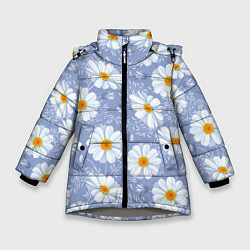 Куртка зимняя для девочки Нежные ромашки, цвет: 3D-светло-серый