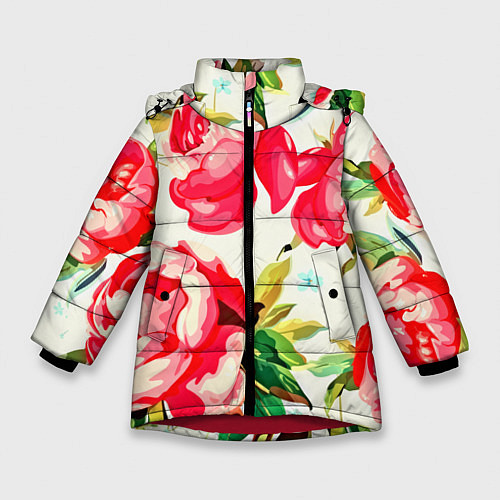 Зимняя куртка для девочки Пиончики / 3D-Красный – фото 1