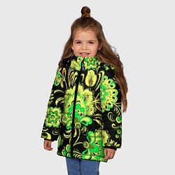 Куртка зимняя для девочки Хохлома: черный и салатовый, цвет: 3D-черный — фото 2