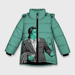 Куртка зимняя для девочки Недоумевающий Винсент, цвет: 3D-черный
