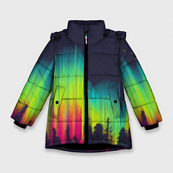 Куртка зимняя для девочки Северное сияние, цвет: 3D-черный