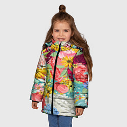 Куртка зимняя для девочки Букет цветов, цвет: 3D-черный — фото 2