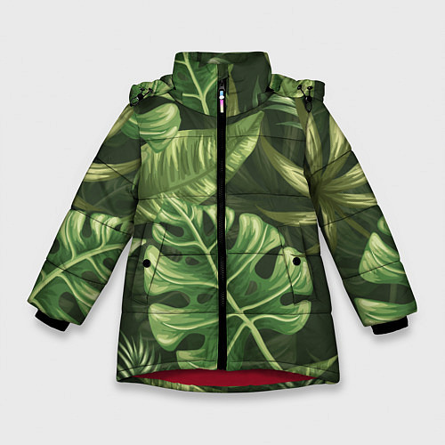 Зимняя куртка для девочки Доисторический лес / 3D-Красный – фото 1