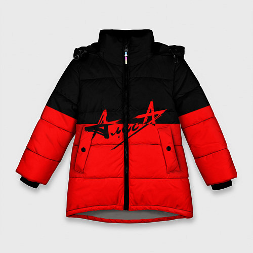 Зимняя куртка для девочки АлисА: Черный & Красный / 3D-Светло-серый – фото 1