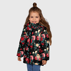 Куртка зимняя для девочки Кустовые розы, цвет: 3D-черный — фото 2