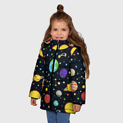 Куртка зимняя для девочки Солнечная система, цвет: 3D-красный — фото 2