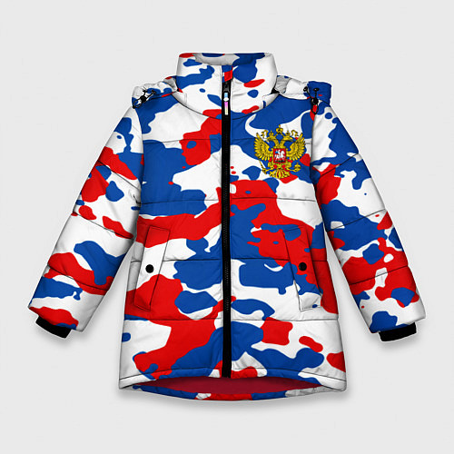 Зимняя куртка для девочки Герб РФ Милитари / 3D-Красный – фото 1