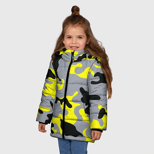 Зимняя куртка для девочки Yellow & Grey Camouflage / 3D-Светло-серый – фото 3