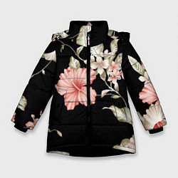 Куртка зимняя для девочки Цветок во мраке, цвет: 3D-черный